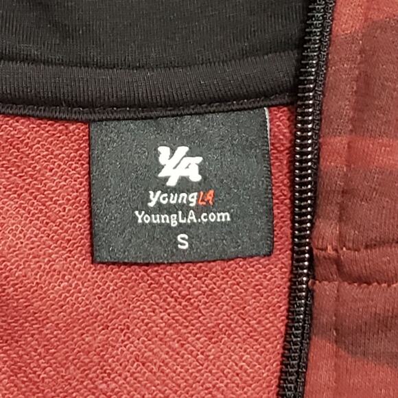 YoungLA Mens Red Camouflage Full Zip Up Hoodie Sz Small Streetwear Activewear - Picture 5 of 10